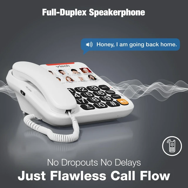 Alt view image 5 of 7 - SN1117 Corded Senior Phone for Elderly 8 Photo Speed Dial, High-Contrast Large Buttons, Talking Digits, Visual Ringer