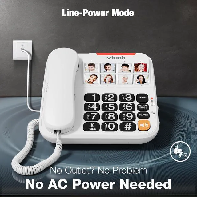 Alt view image 7 of 7 - SN1117 Corded Senior Phone for Elderly 8 Photo Speed Dial, High-Contrast Large Buttons, Talking Digits, Visual Ringer