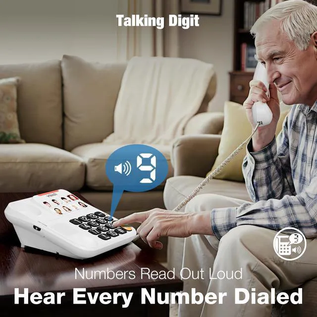 Alt view image 6 of 7 - SN1117 Corded Senior Phone for Elderly 8 Photo Speed Dial, High-Contrast Large Buttons, Talking Digits, Visual Ringer