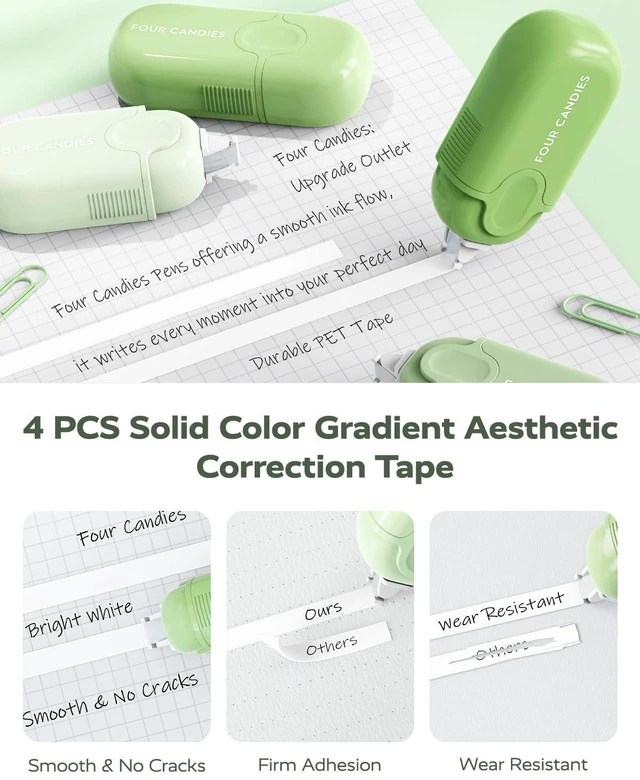Alt view image 4 of 7 - Green School Supplies with Case College Essentials Pens with Black Ink, Correction Tapes, Pastel Highlighters, Mechanical Pencils, Sticky Notes, Index Post for Study Stationary