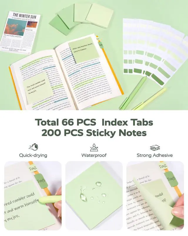 Alt view image 6 of 7 - Green School Supplies with Case College Essentials Pens with Black Ink, Correction Tapes, Pastel Highlighters, Mechanical Pencils, Sticky Notes, Index Post for Study Stationary