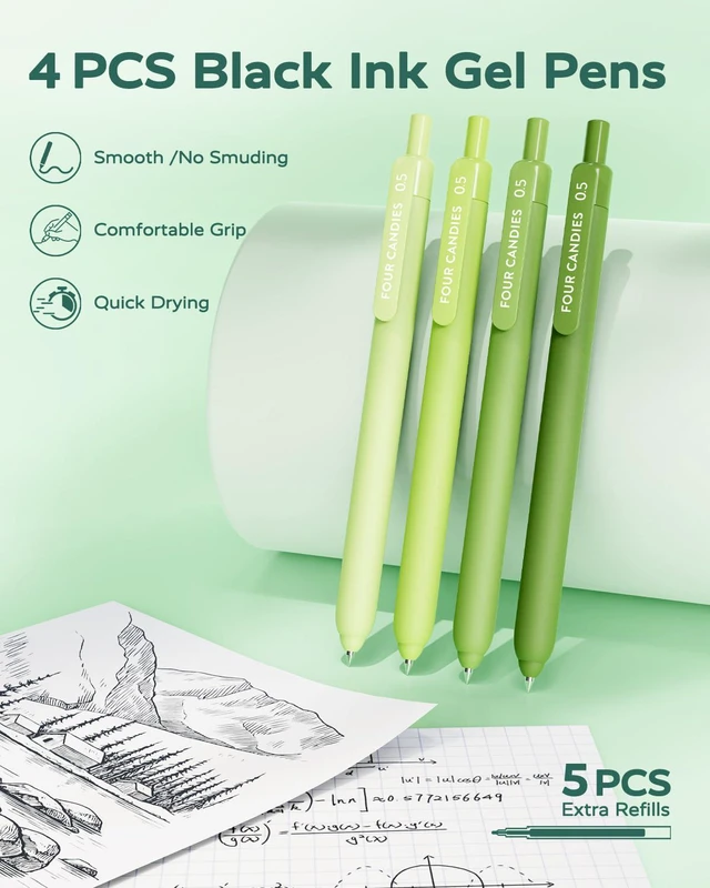 Alt view image 3 of 7 - Green School Supplies with Case College Essentials Pens with Black Ink, Correction Tapes, Pastel Highlighters, Mechanical Pencils, Sticky Notes, Index Post for Study Stationary