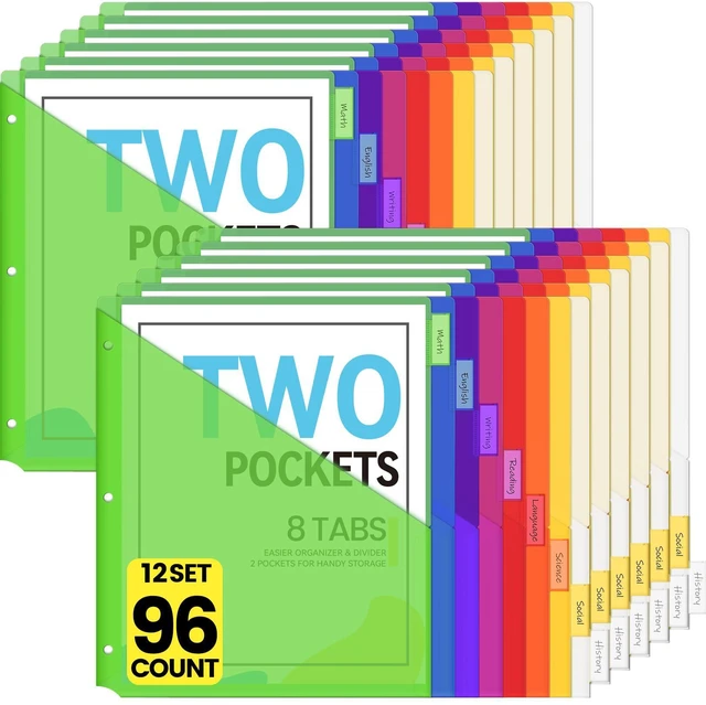 Main image of 96 Count Dividers with Pockets, Binder Dividers with tabs Binder Dividers for 3 Ring Binders, Binder Divider with Pockets for US Letter Size, Insertable Big Tabs, Multicolor,Set of 12