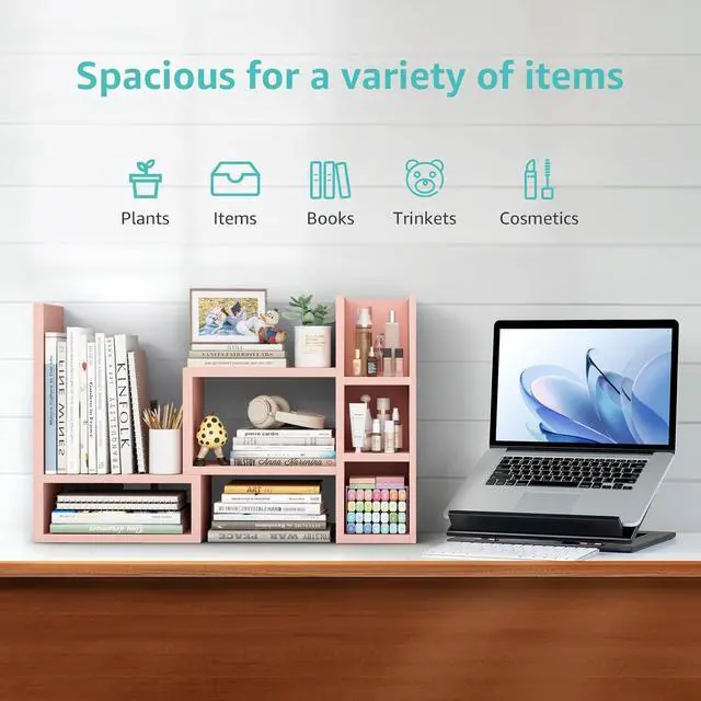 Alt view image 5 of 7 - Desk Shelves Desktop Organizer Shlef - Pink Office Organization for Top of Desk Organizers and Accessories Corner Bookshelf Table Top Shelving Small Hutch Decorations for Office