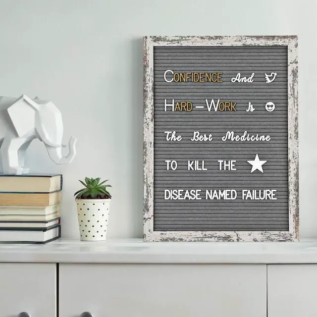 Alt view image 4 of 5 - Felt Letter Board 12x16 Inch Rustic Wood Frame - Pre Cut & Sorted 725 Letters with Stand, Cursive Style Letters, Big Letters, Plastic Organizer, Shabby Chic Vintage Decor
