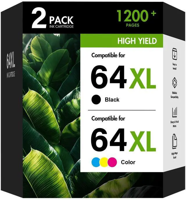 Main image of 64XL 64 7855 7900e Black and Color Ink Cartridge Combo Pack for HP Printer Replacement for HP64XL XL for HP Printers Envy Photo 7855 7155 Inspire 7900e 7200e 7955e 6255 Tango (2-Pack,Black,Tri-Color)