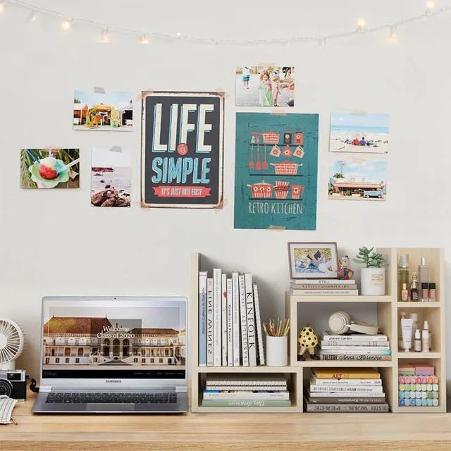 Alt view image 2 of 7 - Desk Shelves Desktop Organizer Shlef - Natural Wood Tone Office Organization for Top of Desk Organizers and Accessories Corner Bookshelf Table Top Shelving Small Hutch Decorations for Office