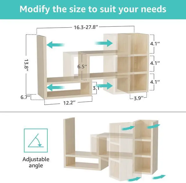 Alt view image 3 of 7 - Desk Shelves Desktop Organizer Shlef - Natural Wood Tone Office Organization for Top of Desk Organizers and Accessories Corner Bookshelf Table Top Shelving Small Hutch Decorations for Office