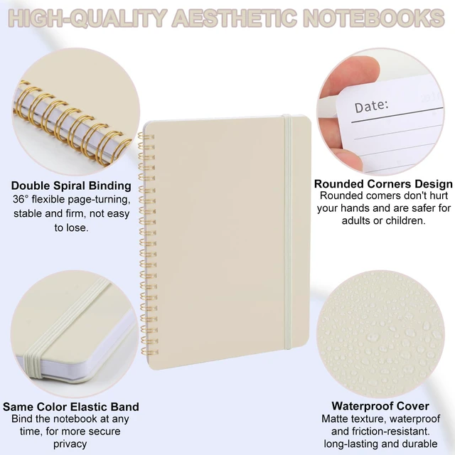 Alt view image 3 of 7 - Spiral Notebook For Women & Men, 2PCS Spiral Journal Notebooks, 5.9 x 8.3 College Ruled Notebook For Work Notes, Journal Writing, And Daily Life Entries (Beige) (Pack of 3)