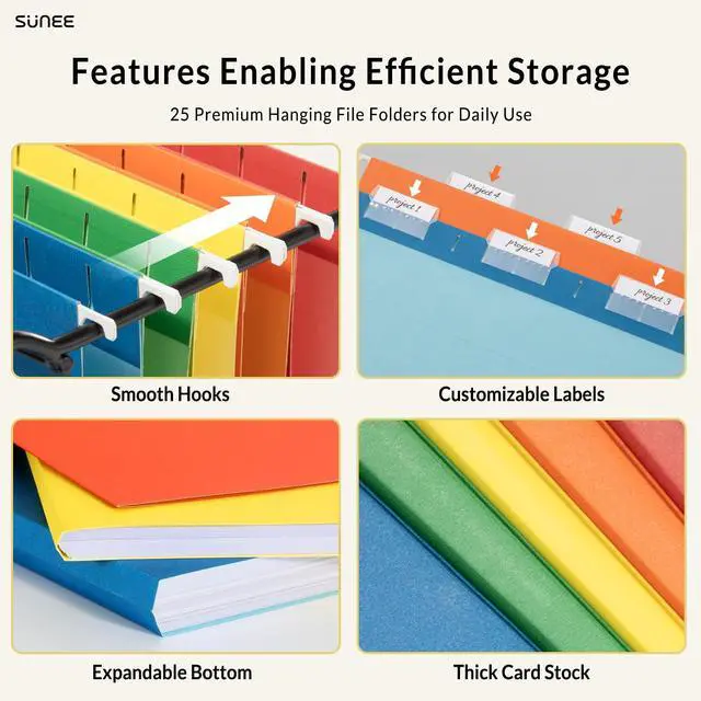 Alt view image 3 of 7 - Hanging File Folders Assorted Colors, 25 Pack File Folders Letter Size with 1/5-cut Tabs, Stay Organized for Your Home and Office Bulk File and Documents