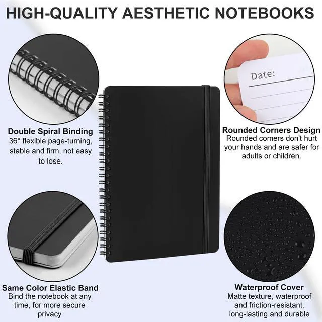 Alt view image 3 of 7 - Spiral Notebook For Women & Men, 2PCS Spiral Journal Notebooks, 5.9 x 8.3 College Ruled Notebook For Work Notes, Journal Writing, And Daily Life Entries (Black) (Pack of 3)
