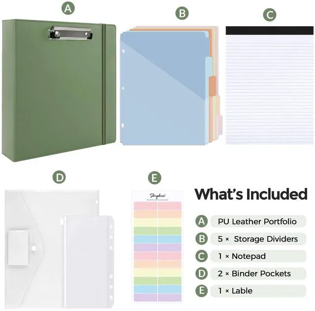 Alt view image 3 of 7 - 3 Ring Binder with Clipboard, 2 Inch Binder, PU Clipboard Binder with Notepad & 5 Dividers with 5 Pockets, Labels, Clipboard Folder Great for School Office(Fit Letter Sized Paper)