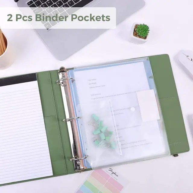 Alt view image 2 of 7 - 3 Ring Binder with Clipboard, 2 Inch Binder, PU Clipboard Binder with Notepad & 5 Dividers with 5 Pockets, Labels, Clipboard Folder Great for School Office(Fit Letter Sized Paper)