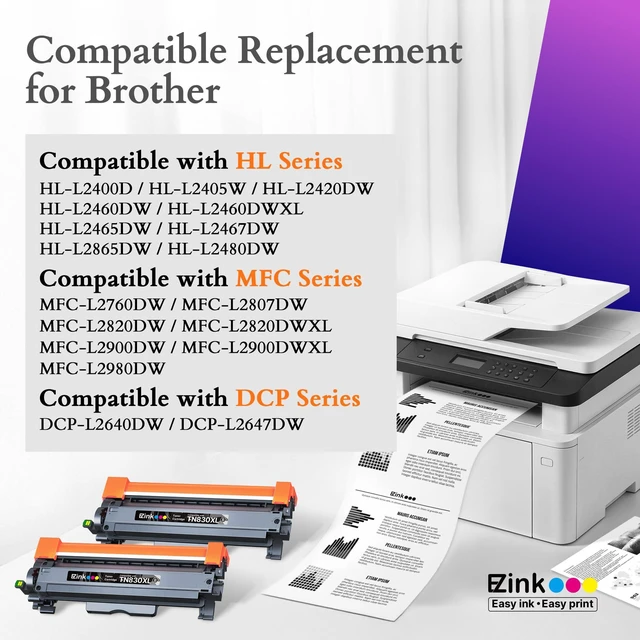 Alt view image 2 of 7 - TN830XL Toner for Brother Printer Compatible for Brother TN830XL TN830 Toner Cartridges to Use with DCP-L2640DW HL-L2460DW HL-L2480DW HL-L2400D (2 TN830XL Black)