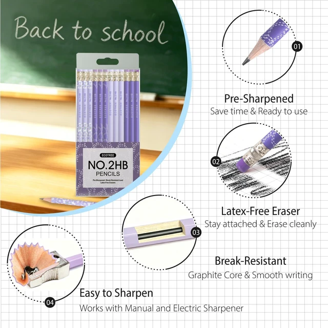 Alt view image 3 of 7 - Pre-Sharpened #2 Pastel Pencils, Back to School Supplies, 24 Count Graphite Number 2 Pencils for Kids Students, Latex-Free Eraser, Smooth Writing, Drawing, Sketching, Classroom Gifts