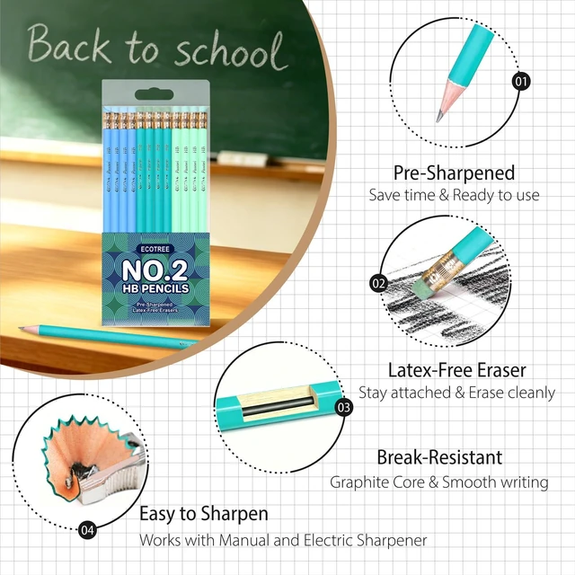 Alt view image 3 of 6 - Pre-Sharpened #2 Pastel Pencils, Back to School Supplies, 24 Count Graphite Number 2 Pencils for Kids Students, Latex-Free Eraser, Smooth Writing, Drawing, Sketching, Classroom Gifts