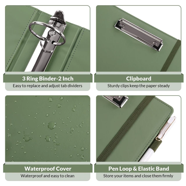 Alt view image 7 of 7 - 3 Ring Binder with Clipboard, 2 Inch Binder, PU Clipboard Binder with Notepad & 5 Dividers with 5 Pockets, Labels, Clipboard Folder Great for School Office(Fit Letter Sized Paper)
