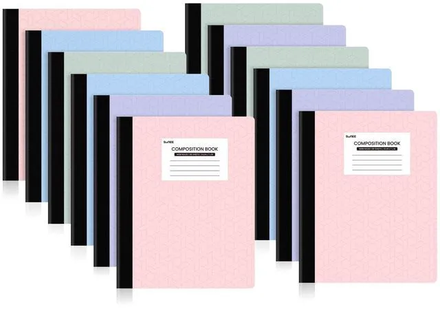 Main image of Composition Notebooks - Wide Ruled Paper, 12 Pack Composition Book, 9 3/4" x 7 1/2", 80 Sheets/160 Pages, Assorted Colors, School & Office Supplies