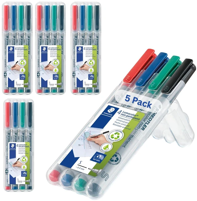 Main image of Lumocolor Non-Permanent Universal Pens (5-Pack) Superfine 0.4mm, Assorted Colors, Multi Surface, Quick Dry & Water-Soluble Ink - For Home, School & Office