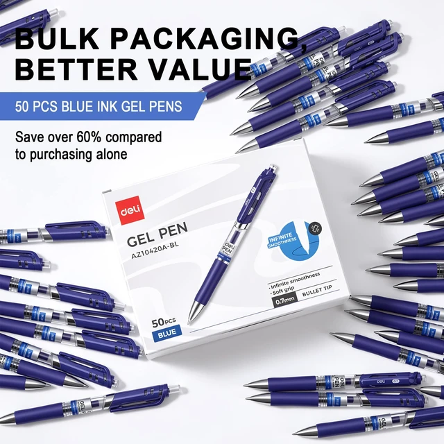 Alt view image 2 of 7 - Gel Pens, 50 Pcs Pens Blue Ink, Retractable Medium Point Pen 0.7mm Smooth Writing, Fast Dry, No Bleed for Journaling Note Taking, Home School Office Supplies