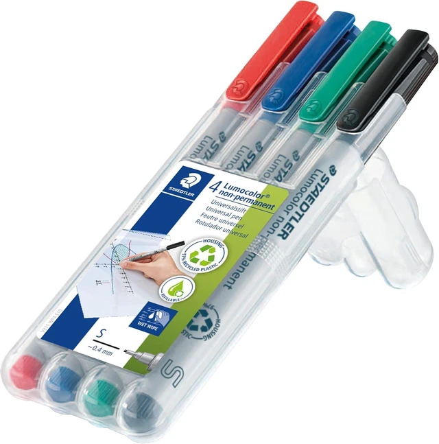 Alt view image 2 of 2 - Lumocolor Non-Permanent Universal Pens (5-Pack) Superfine 0.4mm, Assorted Colors, Multi Surface, Quick Dry & Water-Soluble Ink - For Home, School & Office