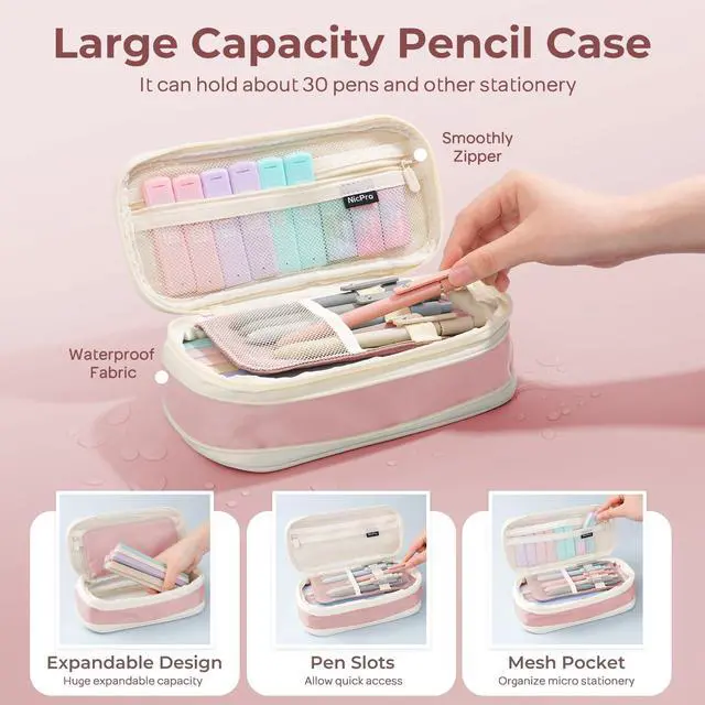 Alt view image 2 of 5 - School Supplies Stationary Set with Pencil Case, 39 PCS Pink Back to Schoo Supplies, Pen Case with 12 Highlighter, 5 Gel Pen, 6 Mechanical Pencil, Essentials for College, Nursing Student