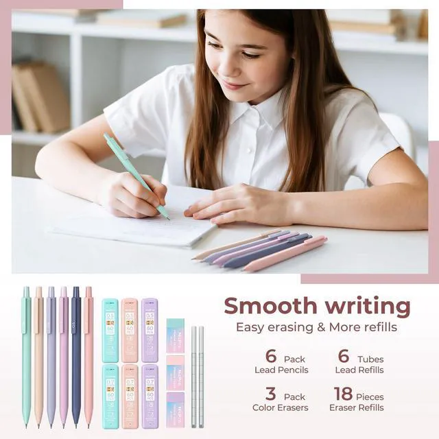 Alt view image 5 of 5 - School Supplies Stationary Set with Pencil Case, 39 PCS Pink Back to Schoo Supplies, Pen Case with 12 Highlighter, 5 Gel Pen, 6 Mechanical Pencil, Essentials for College, Nursing Student