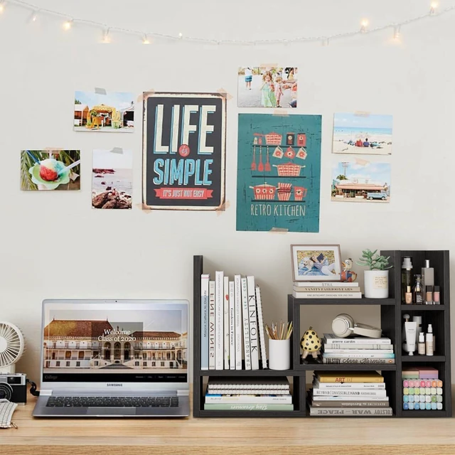 Alt view image 2 of 7 - Desk Shelves Desktop Organizer Shlef - Black Office Organization for Top of Desk Organizers and Accessories Corner Bookshelf Table Top Shelving Small Hutch Decorations for Office