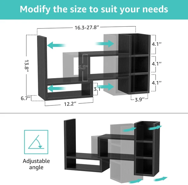 Alt view image 3 of 7 - Desk Shelves Desktop Organizer Shlef - Black Office Organization for Top of Desk Organizers and Accessories Corner Bookshelf Table Top Shelving Small Hutch Decorations for Office