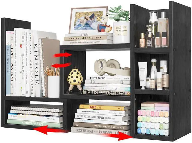 Main image of Desk Shelves Desktop Organizer Shlef - Black Office Organization for Top of Desk Organizers and Accessories Corner Bookshelf Table Top Shelving Small Hutch Decorations for Office