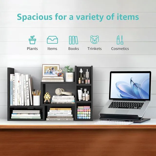 Alt view image 5 of 7 - Desk Shelves Desktop Organizer Shlef - Black Office Organization for Top of Desk Organizers and Accessories Corner Bookshelf Table Top Shelving Small Hutch Decorations for Office