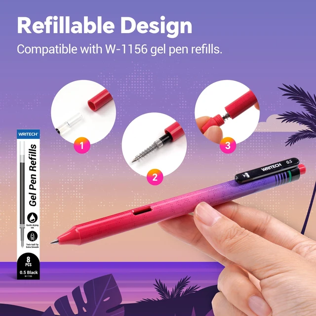 Alt view image 6 of 7 - Black Ink Gel Pens: Retrowave 0.5mm Fine Point Silent Click 8ct Smooth Writing Refillable No Bleed Smudge Resistant for Everyday Writing Journaling Planning School Office and Crafting