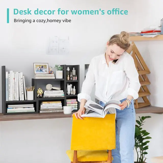 Alt view image 7 of 7 - Desk Shelves Desktop Organizer Shlef - Black Office Organization for Top of Desk Organizers and Accessories Corner Bookshelf Table Top Shelving Small Hutch Decorations for Office