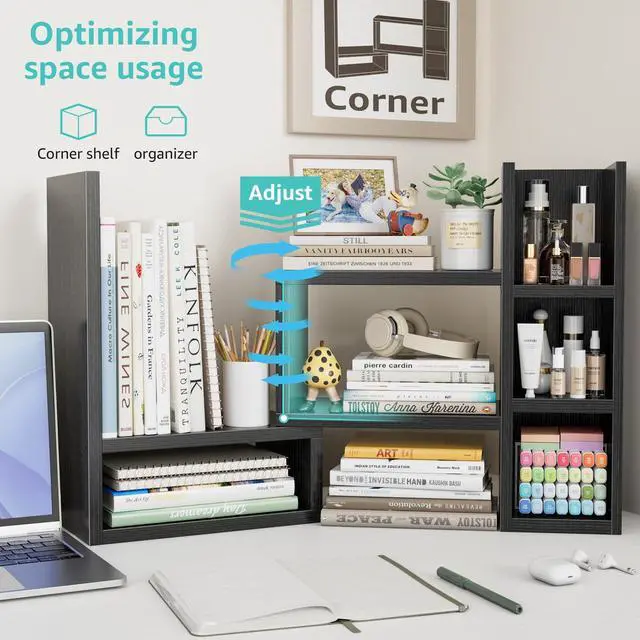 Alt view image 6 of 7 - Desk Shelves Desktop Organizer Shlef - Black Office Organization for Top of Desk Organizers and Accessories Corner Bookshelf Table Top Shelving Small Hutch Decorations for Office