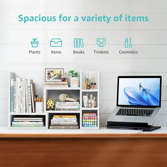 Alt view image 4 of 7 - Desk Shelves Desktop Organizer Shelf - White Office Organization for Top of Desk Organizers and Accessories Corner Bookshelf Table Top Shelving Small Hutch Decorations for Women Office