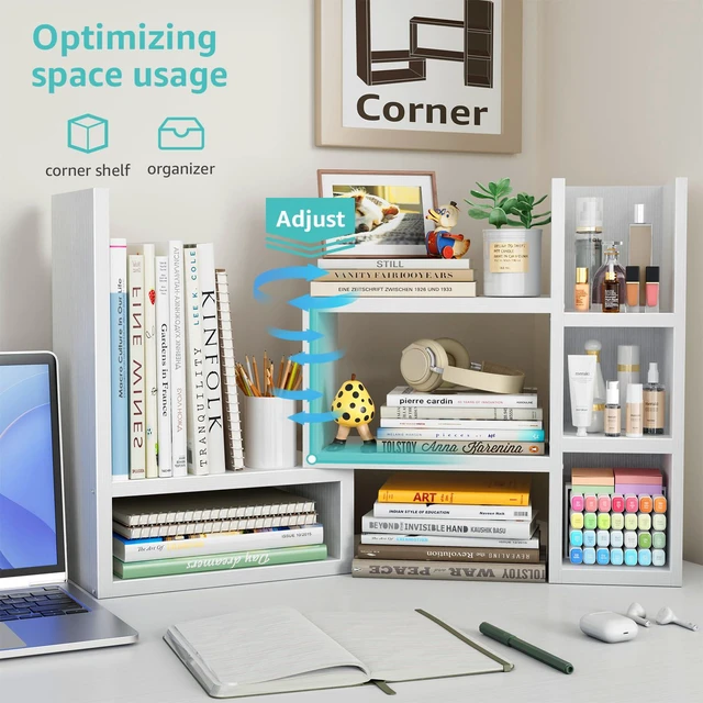 Alt view image 5 of 7 - Desk Shelves Desktop Organizer Shelf - White Office Organization for Top of Desk Organizers and Accessories Corner Bookshelf Table Top Shelving Small Hutch Decorations for Women Office