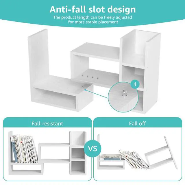 Alt view image 7 of 7 - Desk Shelves Desktop Organizer Shelf - White Office Organization for Top of Desk Organizers and Accessories Corner Bookshelf Table Top Shelving Small Hutch Decorations for Women Office