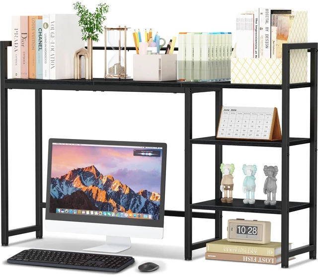 Main image of Desk Shelf, 44.9" Large Desktop Organizer Shelf, Desk Hutch for Monitor, 4 Tier Display Rack, Wooden Desktop Bookshelf Storage Rack for Home Office Dorm
