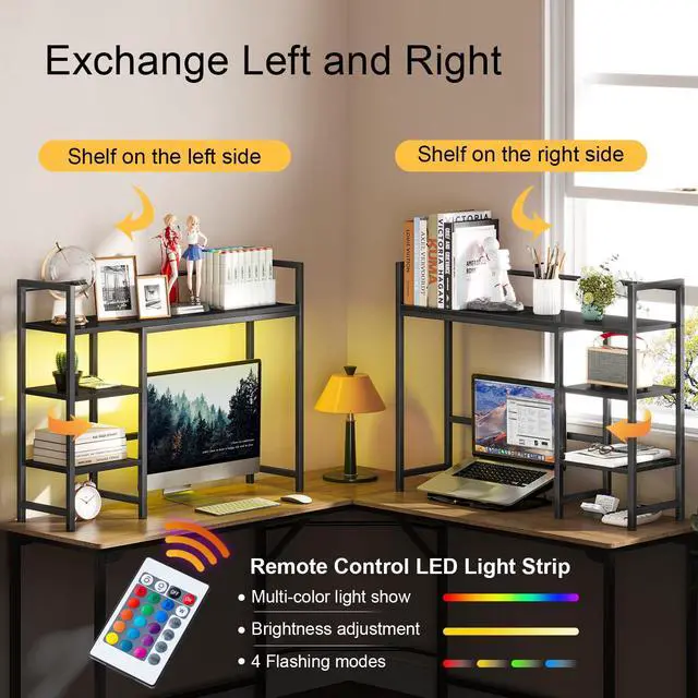 Alt view image 5 of 7 - Desk Shelf with LED Strip, 38.6" Desktop Organizer Shelf, Desk Hutch for Computer Monitor, 4 Tier Desk Display Rack, Wood Desktop Bookshelf Storage Rack for Home Office Dorm