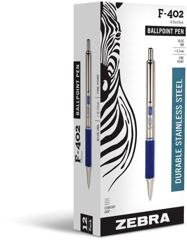 Main image of STEEL F-402 Retractable Ballpoint Pen, Blue Ink, 0.7mm, 12-Pack Stainless Steel Barrel, Comfort Grip, Easy-Glide Ink, Fine Point, Professional Design, Ideal for Journals & Planners (29220)