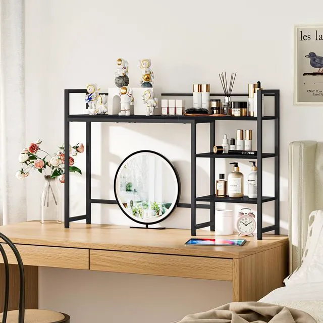 Alt view image 5 of 7 - Desk Shelf, 44.9" Large Desktop Organizer Shelf, Desk Hutch for Monitor, 4 Tier Display Rack, Wooden Desktop Bookshelf Storage Rack for Home Office Dorm