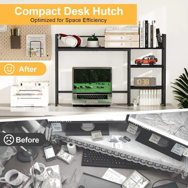 Alt view image 7 of 7 - Desk Shelf, 44.9" Large Desktop Organizer Shelf, Desk Hutch for Monitor, 4 Tier Display Rack, Wooden Desktop Bookshelf Storage Rack for Home Office Dorm