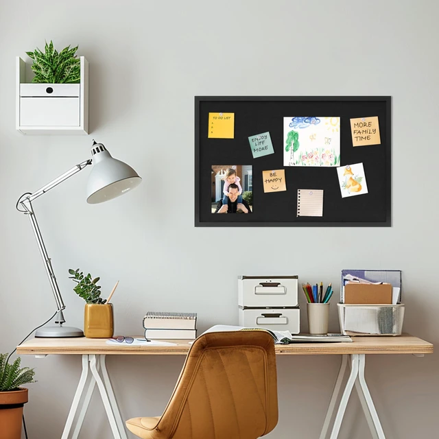 Alt view image 5 of 7 - Cork Board with Linen Black,Bulletin Board 30"x20" Corkboards for Office Home School Message Board or Vision Board Decoration