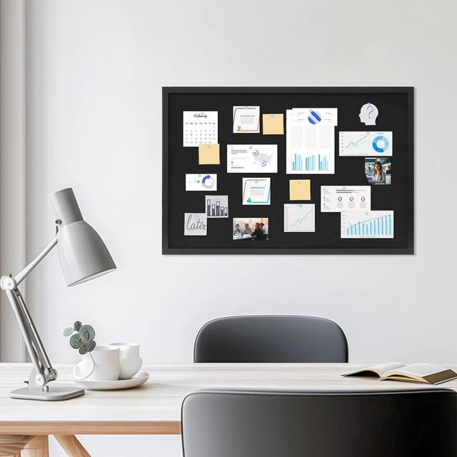 Alt view image 4 of 7 - Cork Board with Linen Black,Bulletin Board 30"x20" Corkboards for Office Home School Message Board or Vision Board Decoration