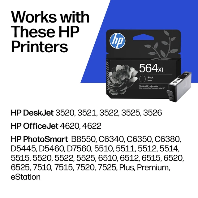 Alt view image 2 of 7 - 564XL Black High-Yield Ink | Works with DeskJet 3500; OfficeJet 4620; PhotoSmart B8550, C6300, D5400, D7560, 5510, 5520, 6510, 6520, 7510, 7520, Plus, Premium, eStation Series | CN684WN