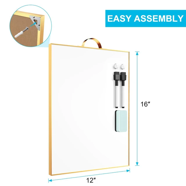 Alt view image 2 of 7 - Small White Board - 16" X 12" Portable Gold Aluminum Framed Whiteboard, Magnetic Dry Erase Board with a Handle, to Do List Notepad for Office, Home, School