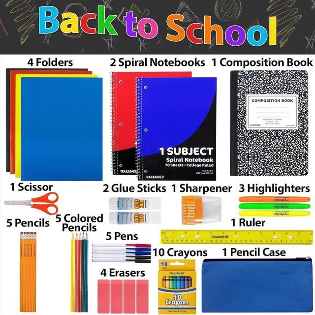 Alt view image 3 of 7 - School Supplies Kit 45 Piece Grades K-12 Back to School Essentials, Includes Folders Notebooks Pencils Pens and Much More
