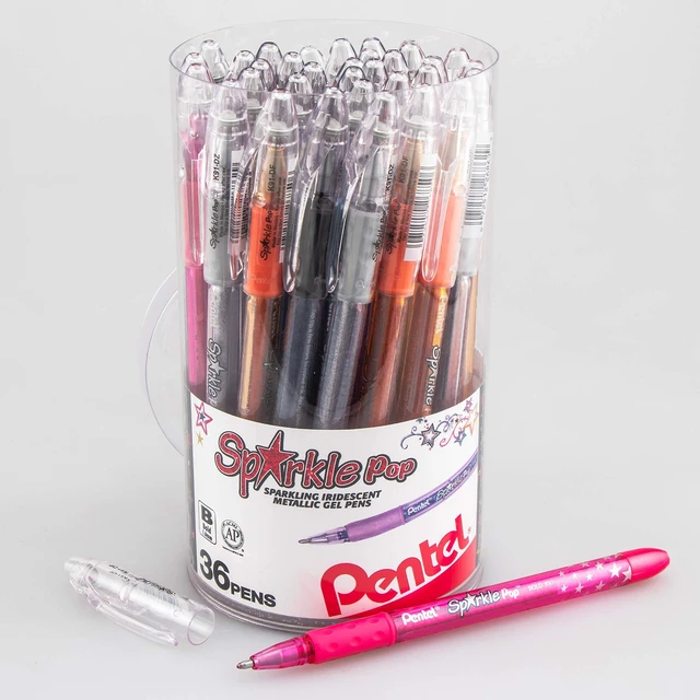 Main image of Sparkle Pop Iridescent Gel Pens, (1.0mm) Bold Lines, Assorted Ink (A/C/D/F/P/V/x/Z) 36-PK Canister (K91PC36M)