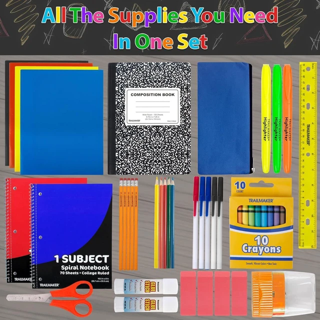 Alt view image 4 of 7 - School Supplies Kit 45 Piece Grades K-12 Back to School Essentials, Includes Folders Notebooks Pencils Pens and Much More