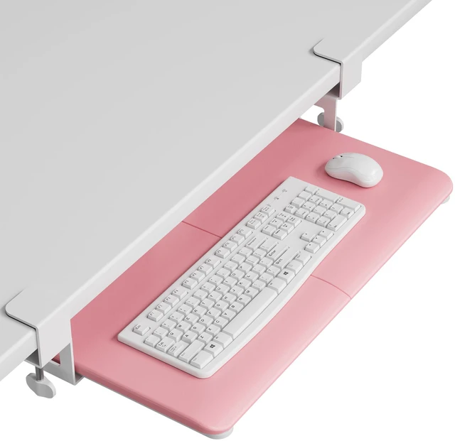 Main image of Under Desk Keyboard Tray, Pull-Out Keyboard & Mouse Platform C-Clamp Mount, Space-Saving Ergonomic Slide-Out Drawer, 31.3 in Including Clamps, 25.6 x 11.8 in Tray, Pink